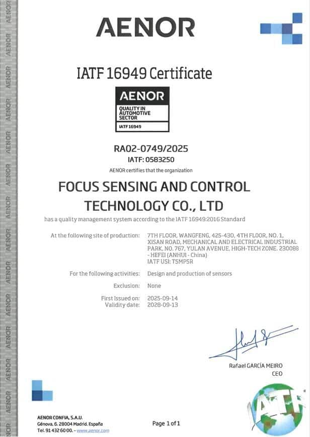 Focusens Achieves IATF 16949:2016 Certification for Automotive Sensors Focusens Achieves IATF 16949:2016 Certification for Automotive Sensors