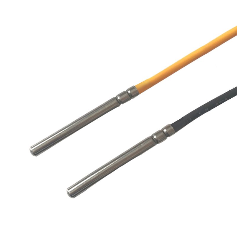 Two Focusens stainless steel RTD probes with orange and black lead cables
