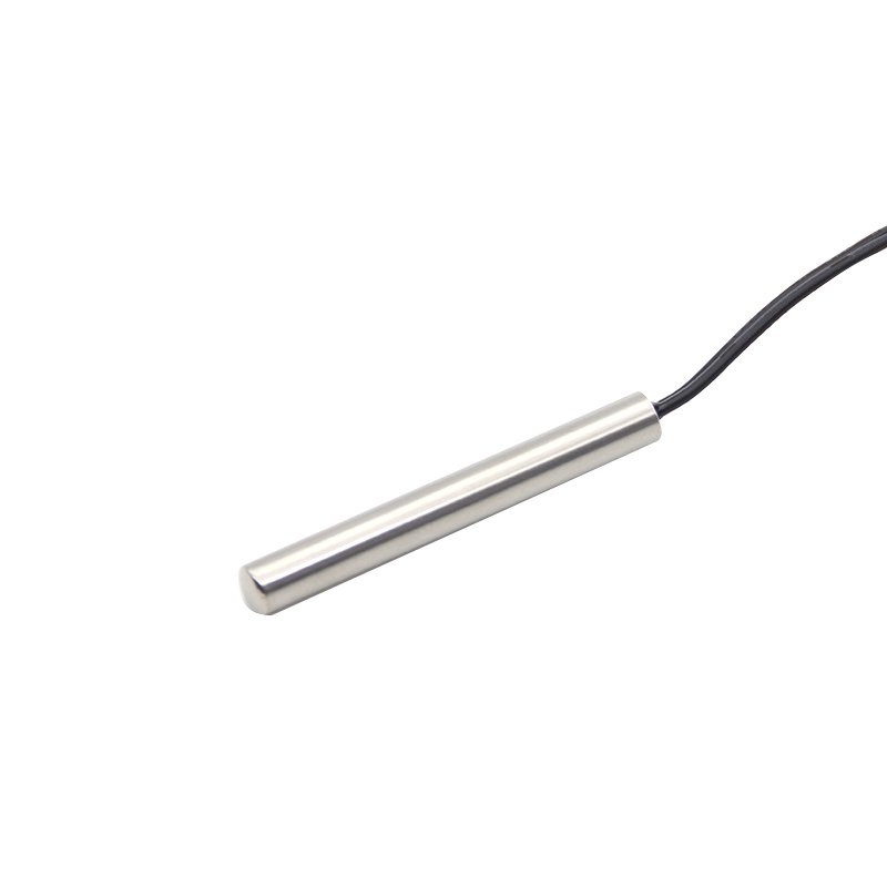 Focusens PT100 RTD probe with a stainless steel sheath and black lead cable