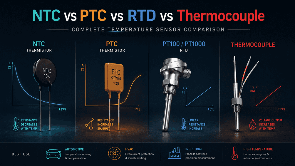 NTC vs PTC vs RTD vs Thermocouple: 2026 Ultimate Temperature Sensor Comparison Guide