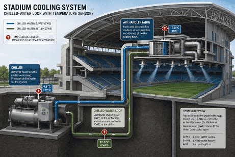 How Pipe-Clamp Sensors Keep a 35°C World Cup Stadium Cool