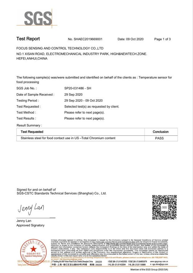 Rohs Certification for Food Temperature Sensor